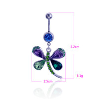 316 surgical steel Crystals Multicolor Dragonfly dangling navel ring body jewelry - 2