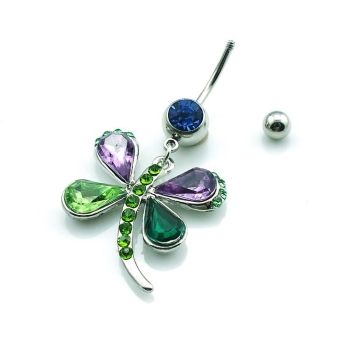 316 surgical steel Crystals Multicolor Dragonfly dangling navel ring body jewelry - 4