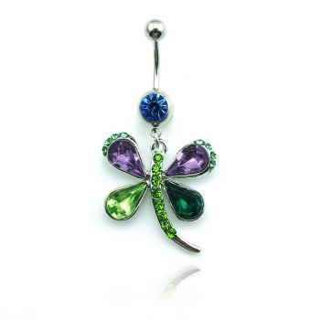 316 surgical steel Crystals Multicolor Dragonfly dangling navel ring body jewelry - 3