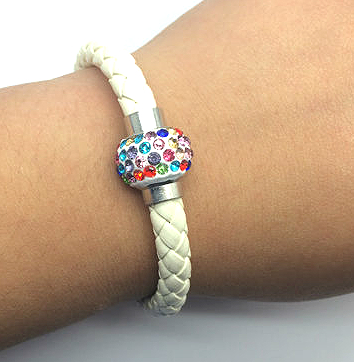 Läderarmband Magnet strass spänne armband