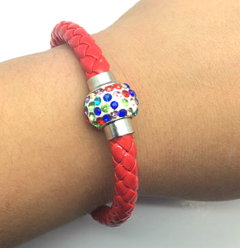 Leather Wristband Magnetic Rhinestone Buckle Bracelet