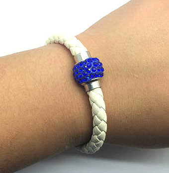Leather Wristband Magnetic Rhinestone Buckle Bracelet