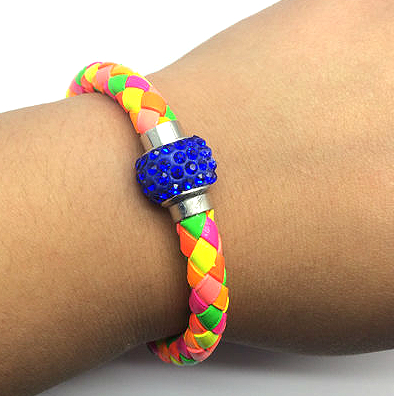 Leather Wristband Magnetic Rhinestone Buckle Bracelet