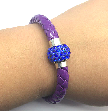 Leather Wristband Magnetic Rhinestone Buckle Bracelet