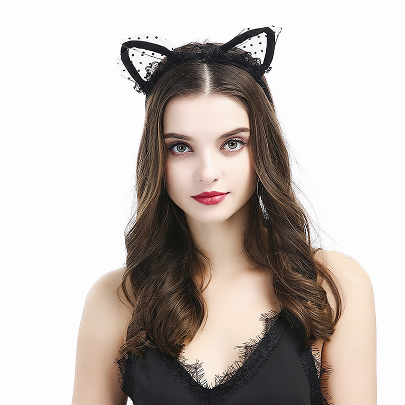 Black Lace Cat Ears headband hair accessories - 3