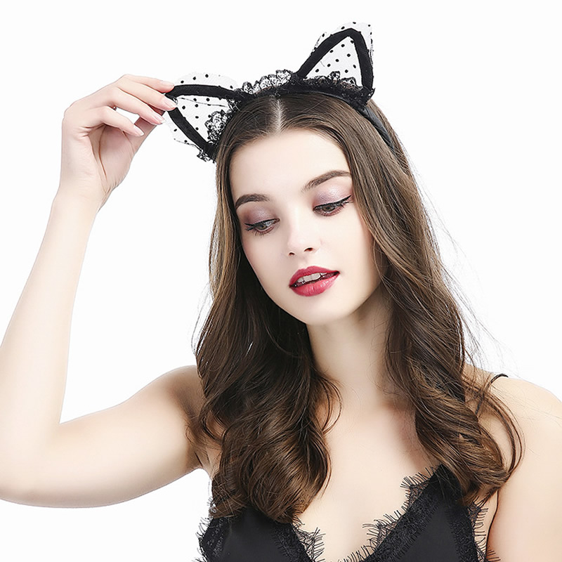 Black Lace Cat Ears headband hair accessories - 4