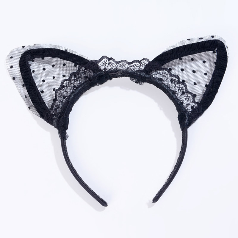 Black Lace Cat Ears headband hair accessories - 2
