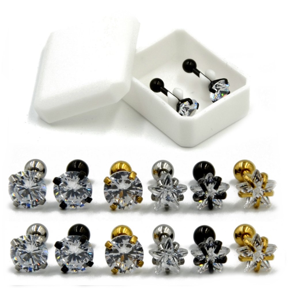 Helix Tragus Piercing 1 ST SVART/SILVER/GULD rund & stjärna Zircon - 3