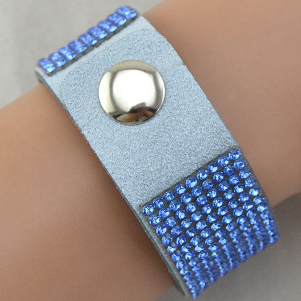 Rhinestone Leather Wrap Wristband Bracelet Bangle - 14