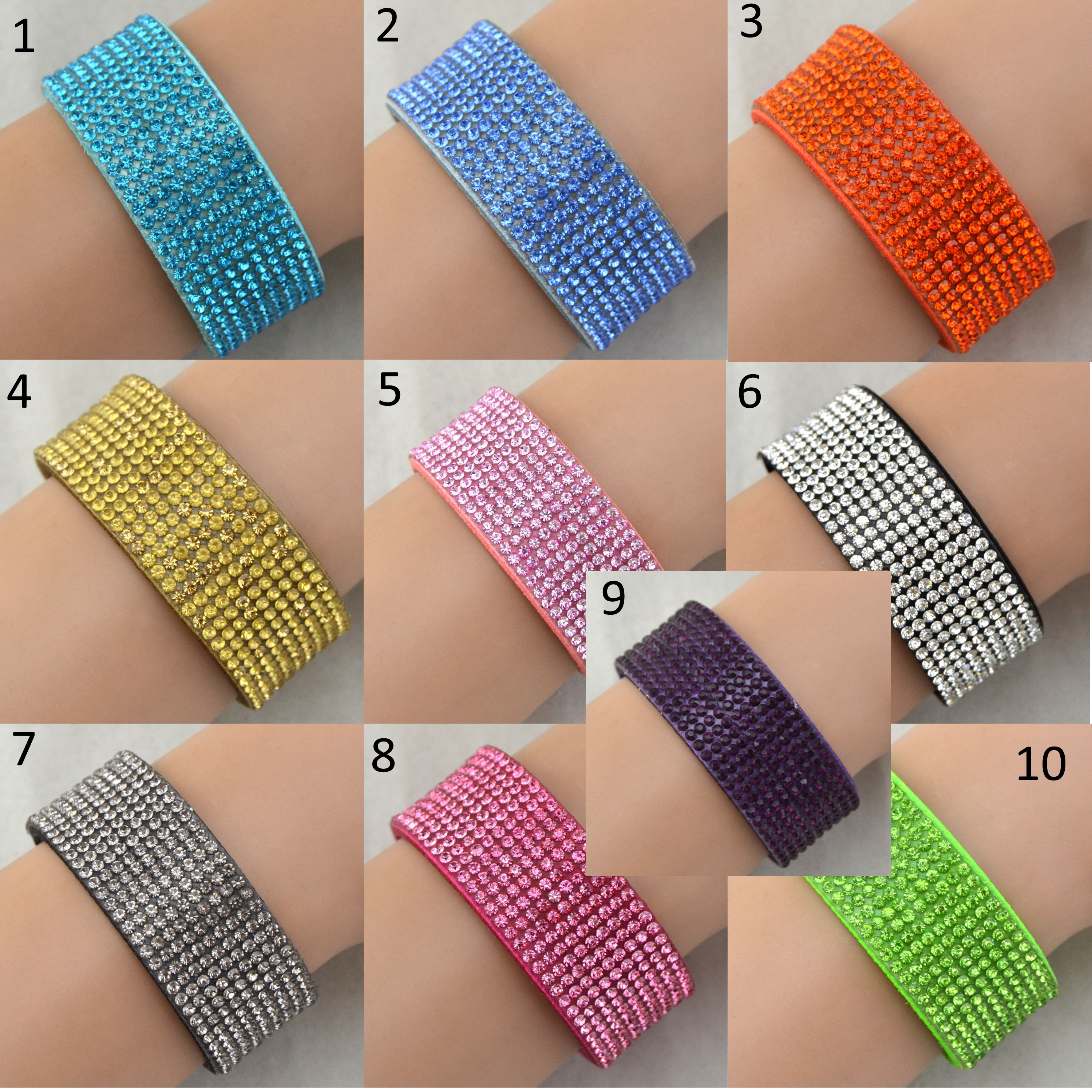 Rhinestone Leather Wrap Wristband Bracelet Bangle