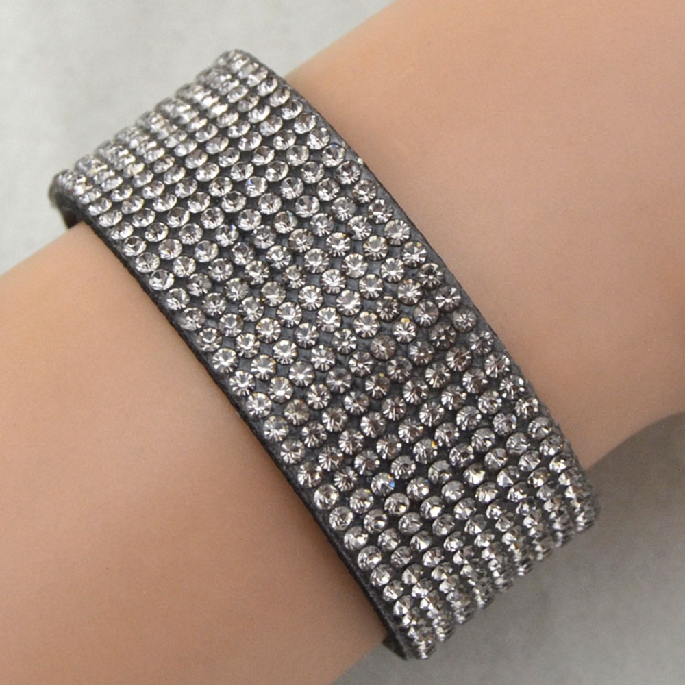 Rhinestone Leather Wrap Wristband Bracelet Bangle - 8