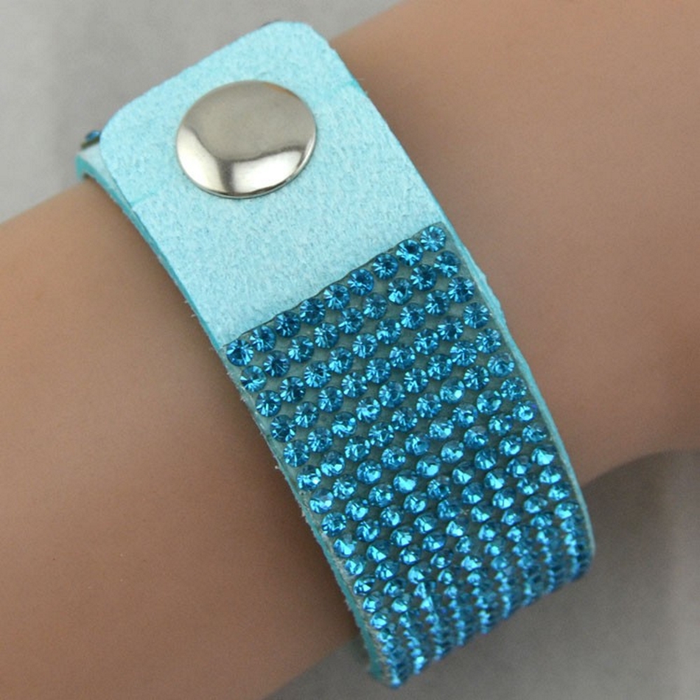 Rhinestone Leather Wrap Wristband Bracelet Bangle - 3