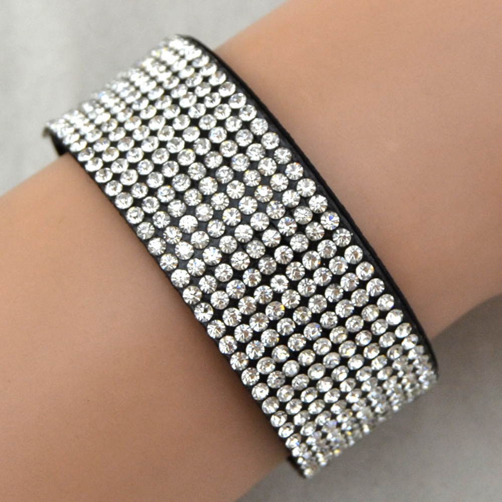 Rhinestone Leather Wrap Wristband Bracelet Bangle - 10