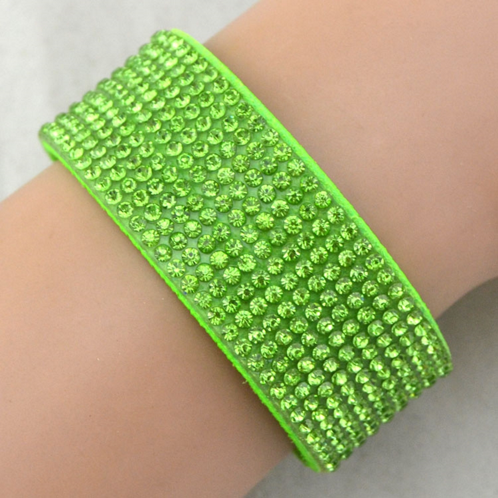 Rhinestone Leather Wrap Wristband Bracelet Bangle - 7