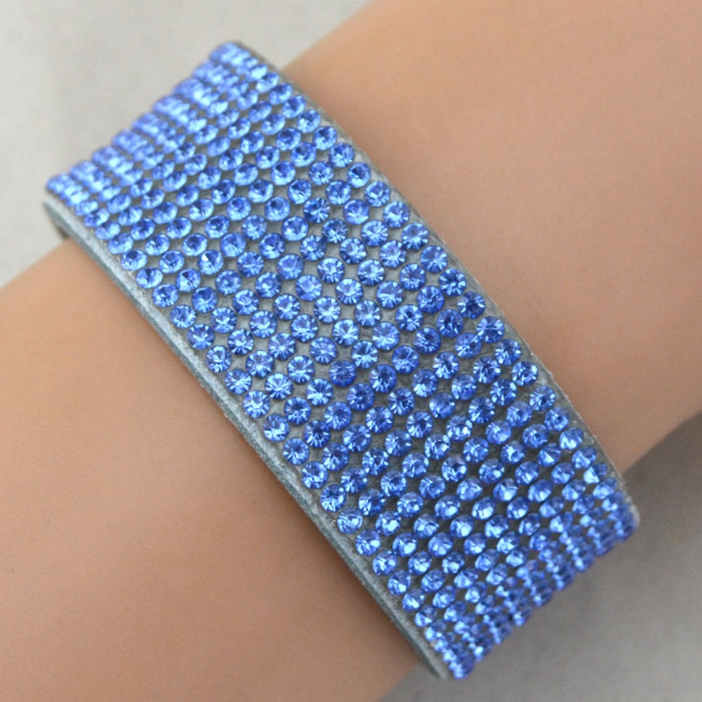 Rhinestone Leather Wrap Wristband Bracelet Bangle - 16