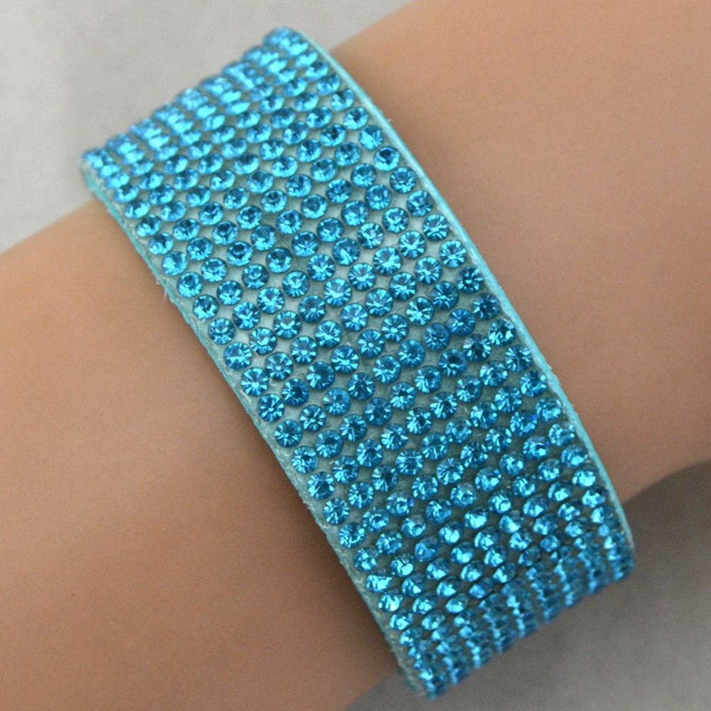 Rhinestone Leather Wrap Wristband Bracelet Bangle - 18