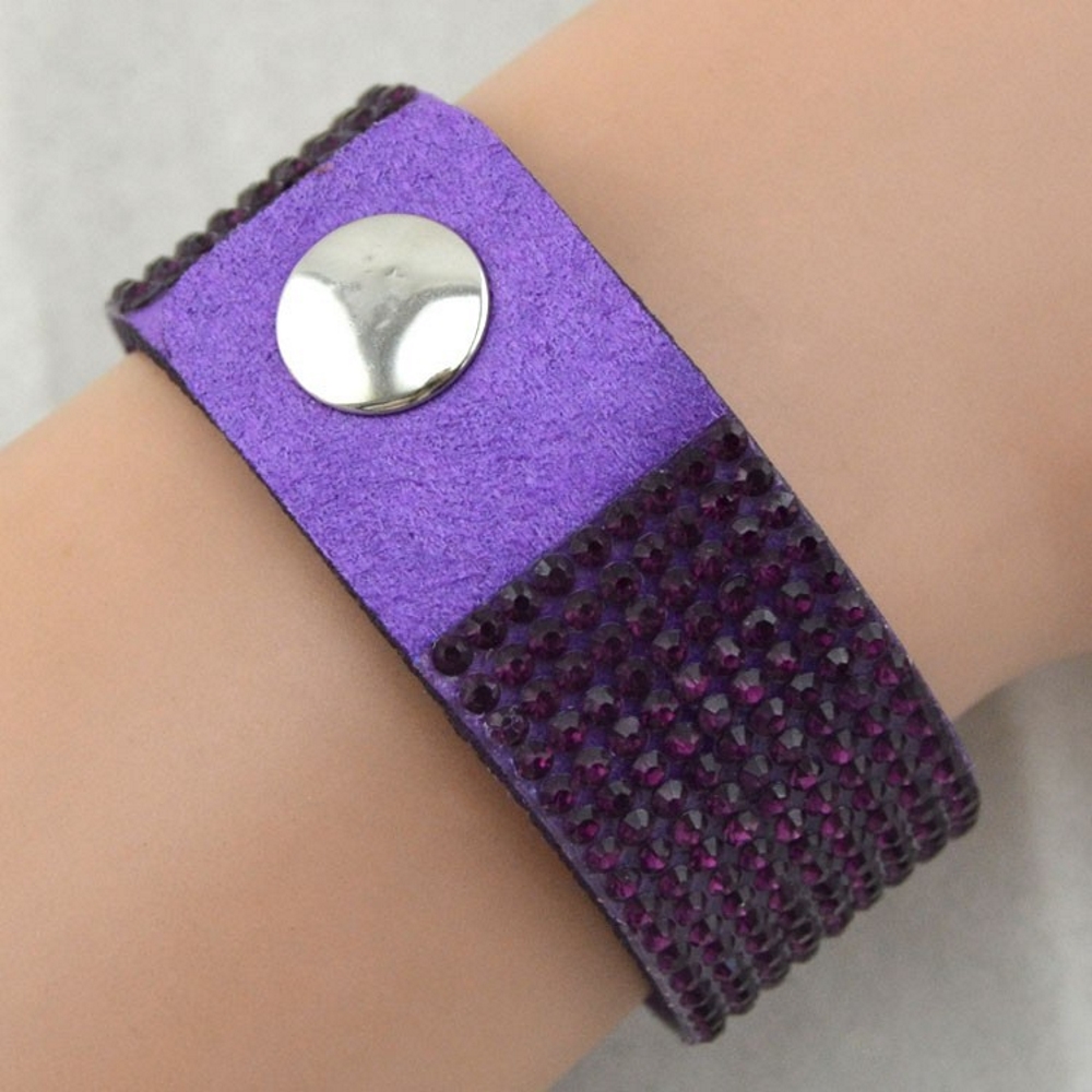 Rhinestone Leather Wrap Wristband Bracelet Bangle - 12