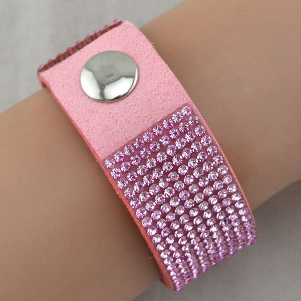 Rhinestone Leather Wrap Wristband Bracelet Bangle - 5