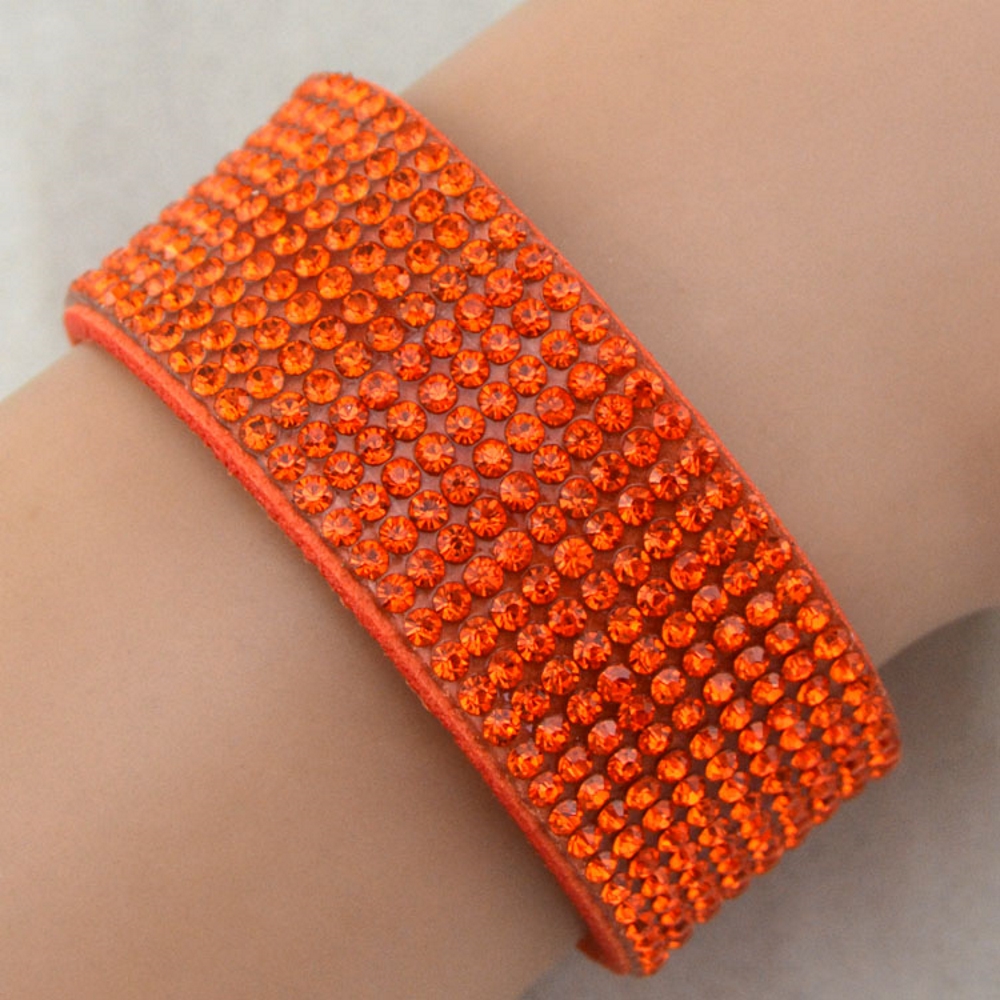Rhinestone Leather Wrap Wristband Bracelet Bangle - 2