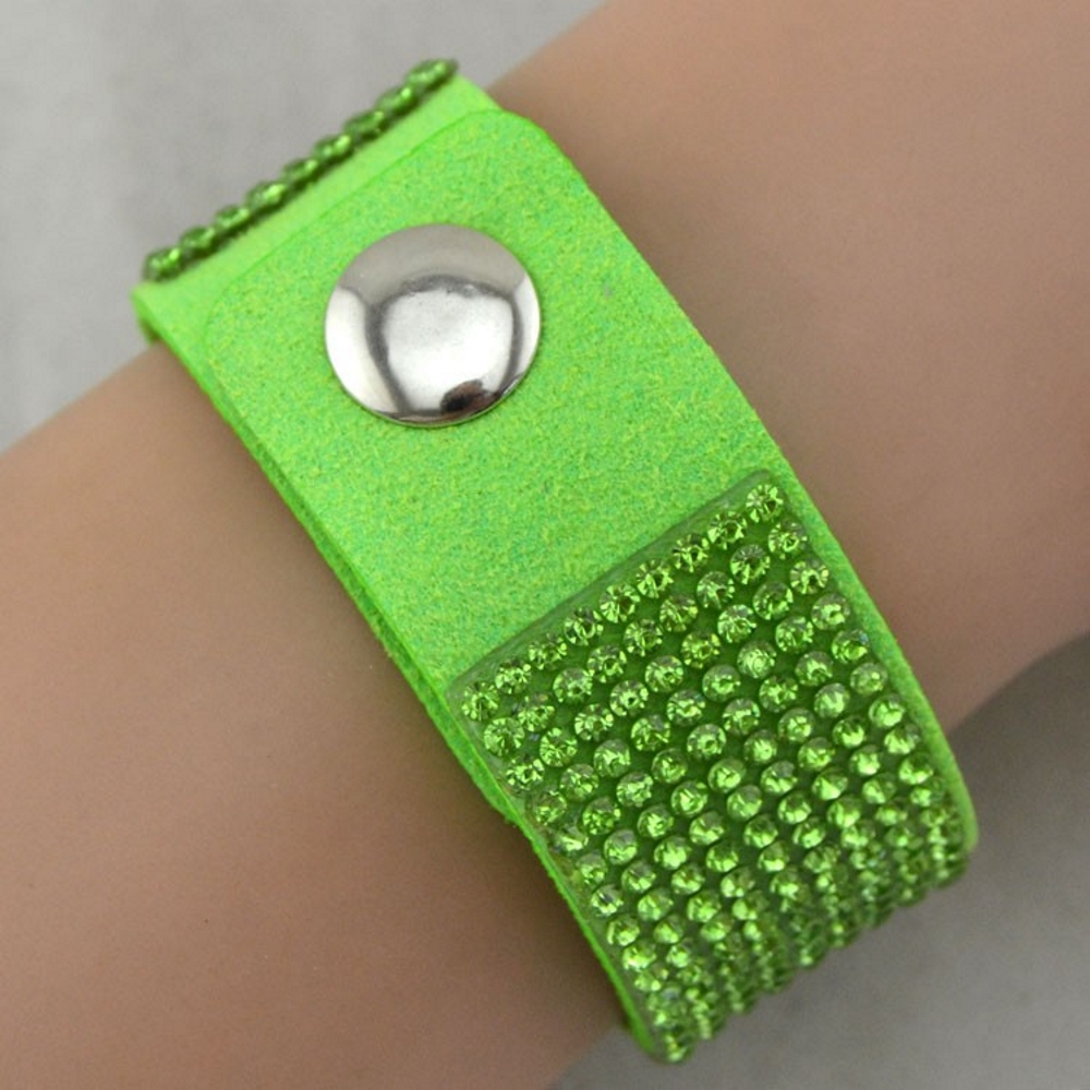 Rhinestone Leather Wrap Wristband Bracelet Bangle - 13