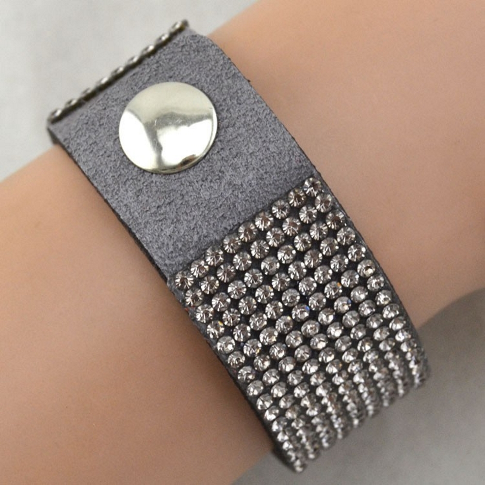 Rhinestone Leather Wrap Wristband Bracelet Bangle - 20