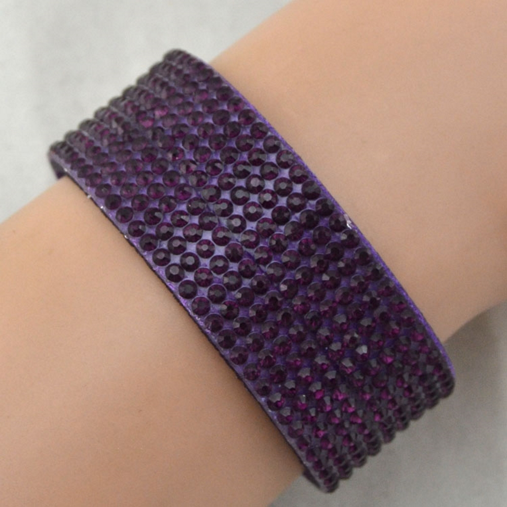 Rhinestone Leather Wrap Wristband Bracelet Bangle - 6