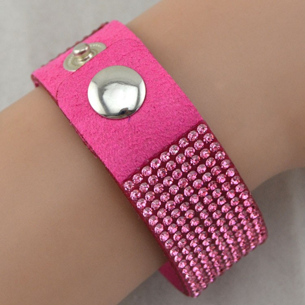 Rhinestone Leather Wrap Wristband Bracelet Bangle - 4
