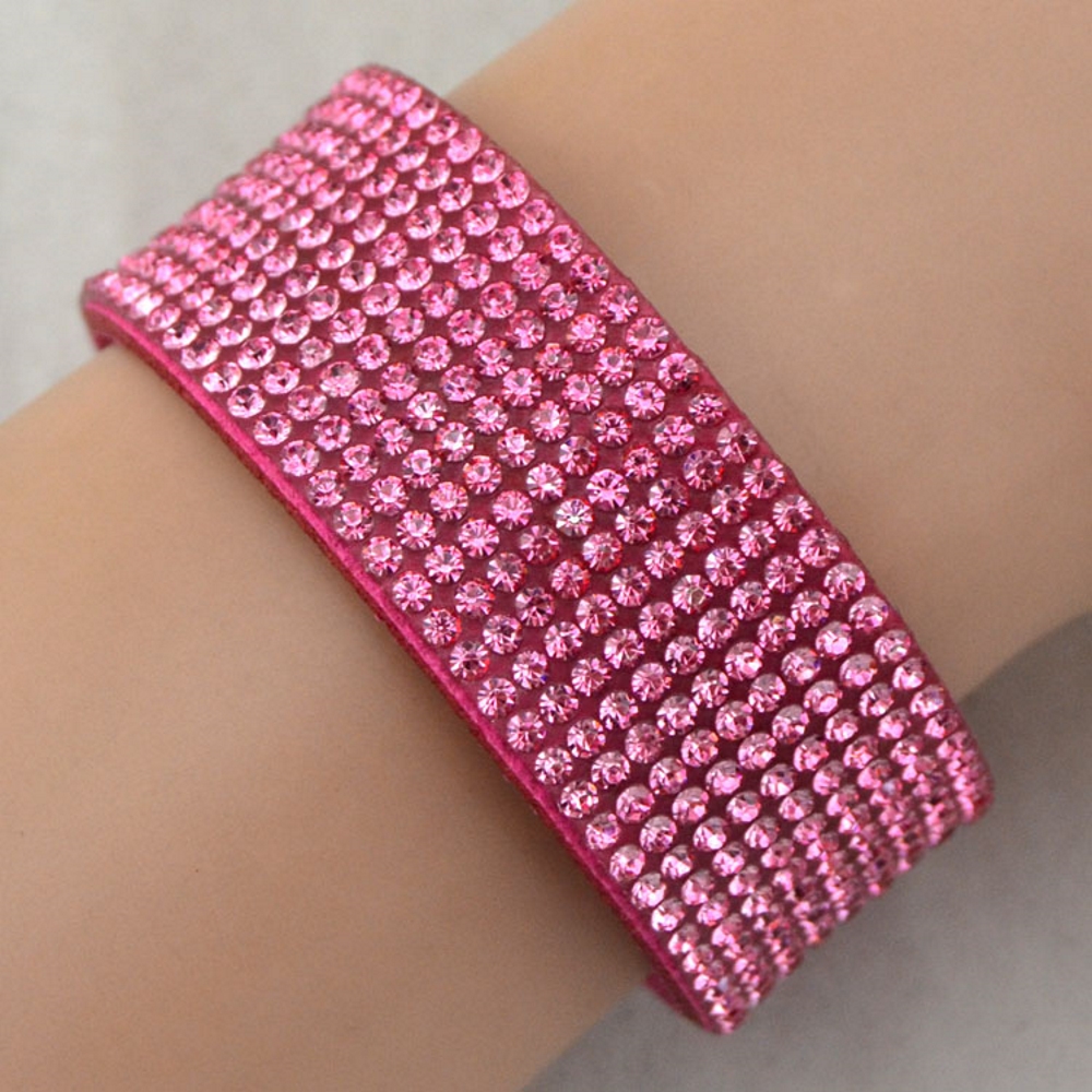 Rhinestone Leather Wrap Wristband Bracelet Bangle - 9