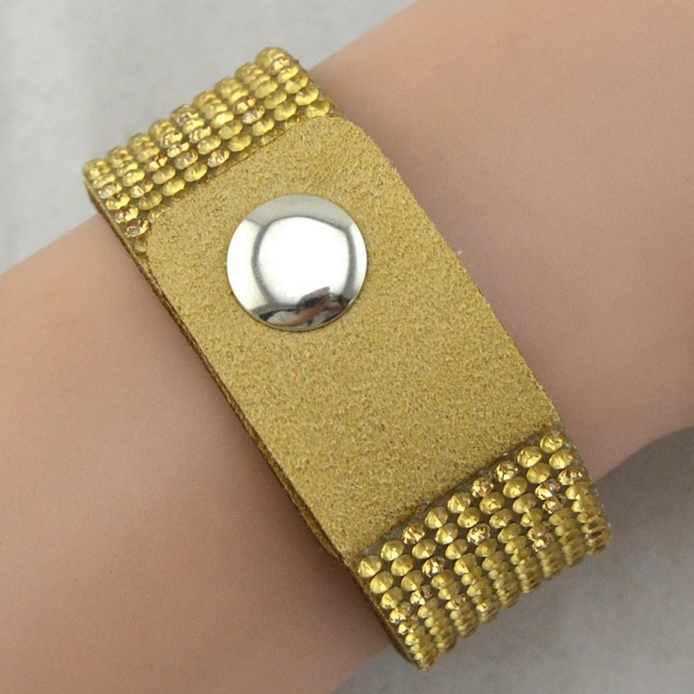 Rhinestone Leather Wrap Wristband Bracelet Bangle - 17