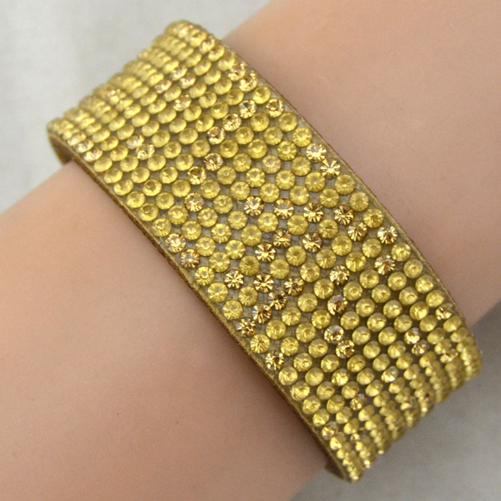 Rhinestone Leather Wrap Wristband Bracelet Bangle - 15