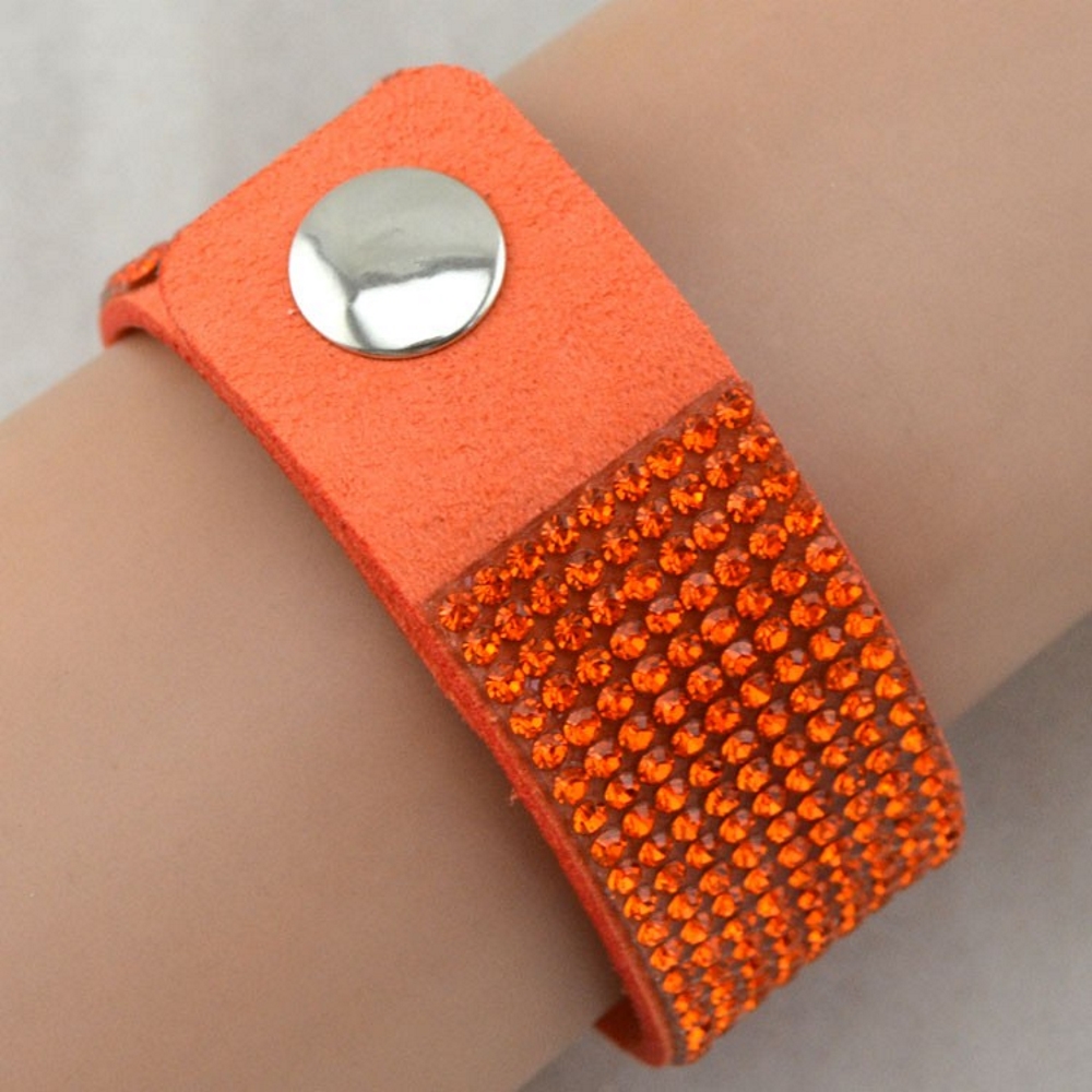 Rhinestone Leather Wrap Wristband Bracelet Bangle - 19