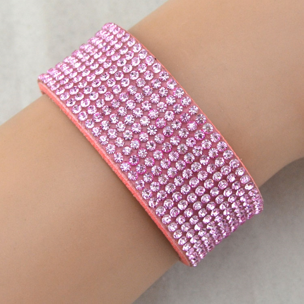Rhinestone Leather Wrap Wristband Bracelet Bangle - 11