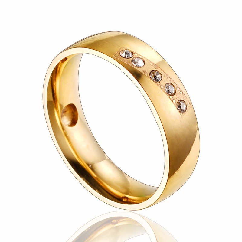Rostfritt stål ring  CZ GULD - 2