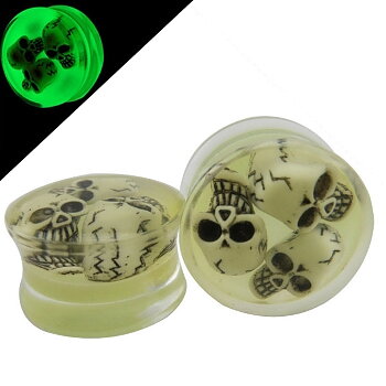 Glow in the dark 3D Skull Ear Plugs Saddle Expander Piercing 