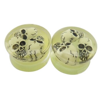 Glow in the dark 3D Skull Ear Plugs Saddle Expander Piercing 
