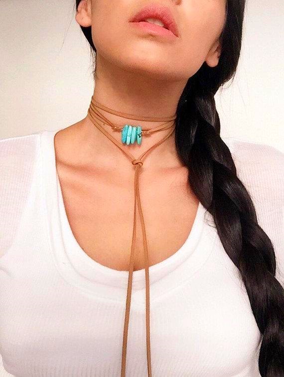 Mull Over Meter Turkos Suede Långt Halsband - 2