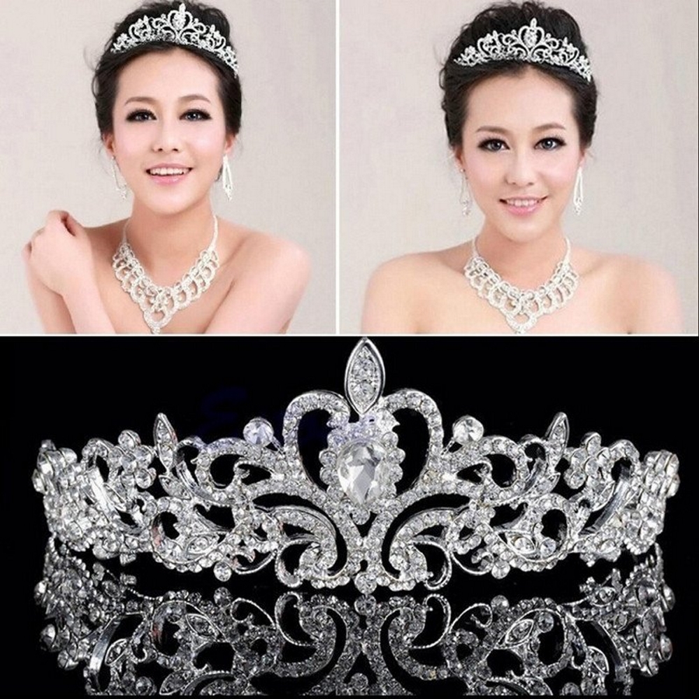 Kristall bröllop hår krona tiara 
