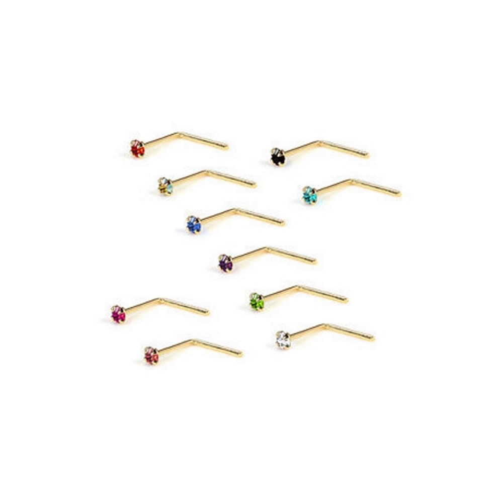 9K guld L-formad kristall Nose Piercing - 6