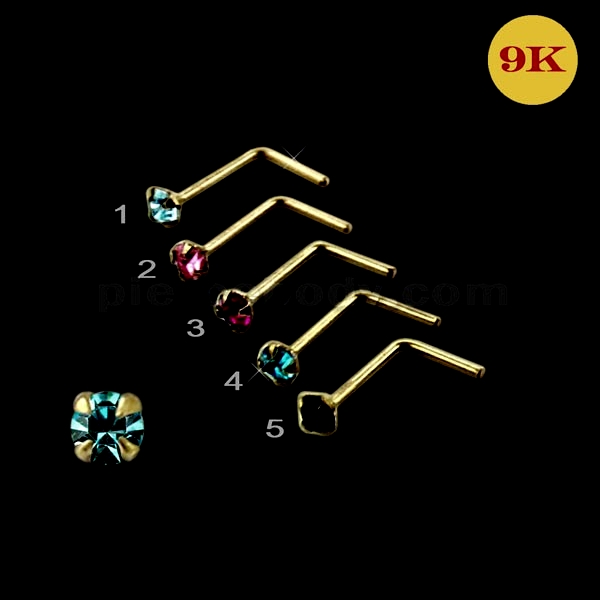 9K guld L-formad kristall Nose Piercing - 5