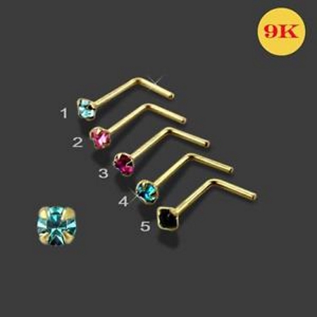 9K guld L-formad kristall Nose Piercing - 2