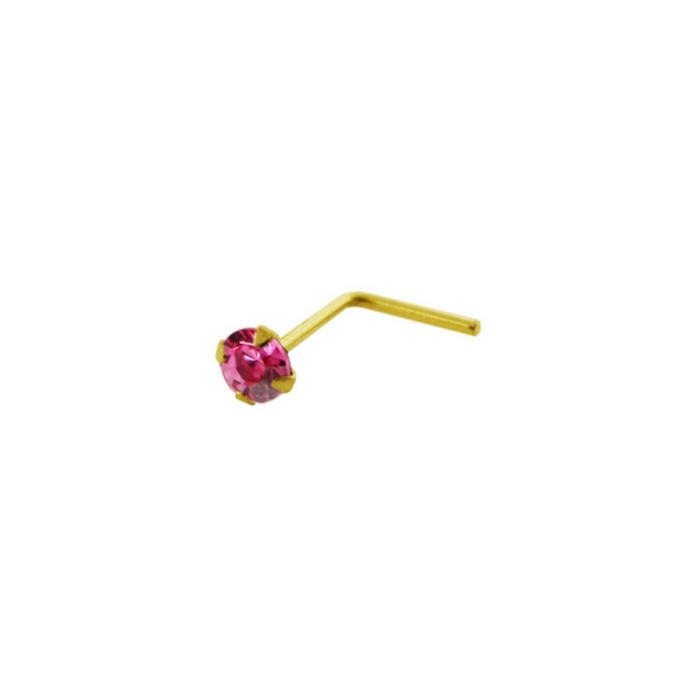 9K guld L-formad kristall Nose Piercing - 3
