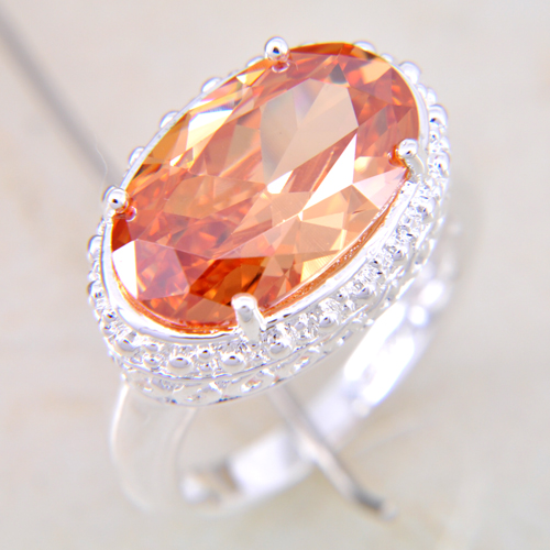 SILVER filled CHAMPAGNE QUARTZ GEMSTONE RING SILVER 32.5CT SIZE 7