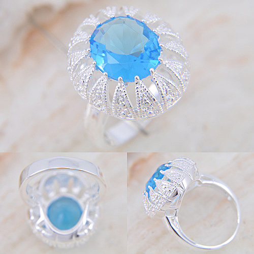 Silver RING Blå topas ÄDELSTEN #18 - 2