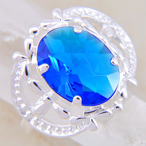 Silver RING BLUE topaz GEMSTONE #18