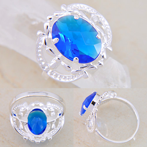 Silver RING BLUE topaz GEMSTONE #18 - 2
