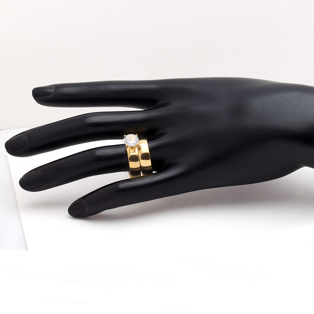 Stainless Steel Ring CZ Gold Plated 2 pcs ring sets - 3