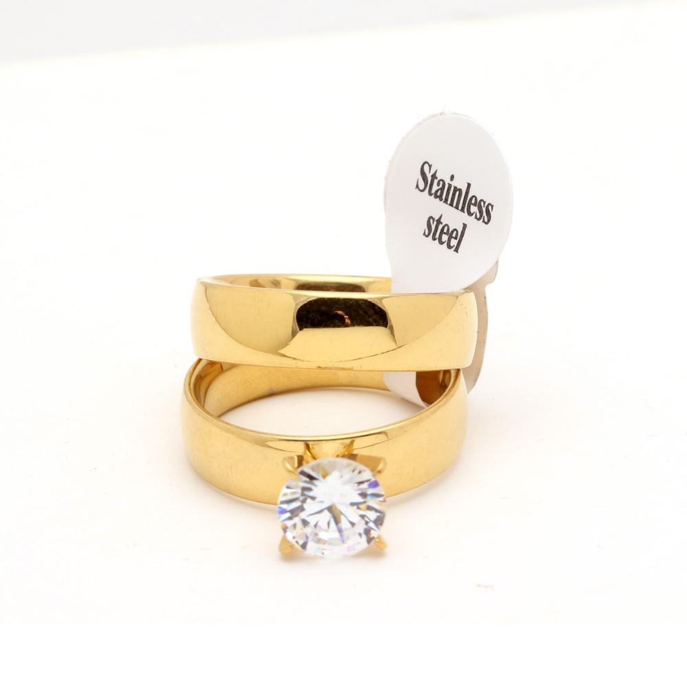 Stainless Steel Ring CZ Gold Plated 2 pcs ring sets - 6