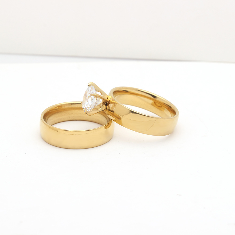Stainless Steel Ring CZ Gold Plated 2 pcs ring sets - 4