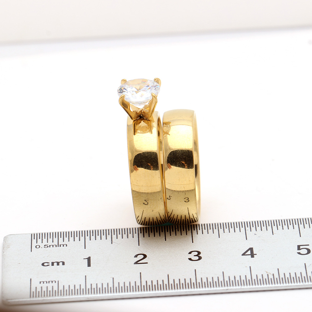 Stainless Steel Ring CZ Gold Plated 2 pcs ring sets - 5