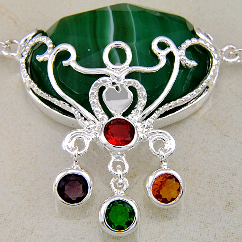SILVER FASHION JEWELRY AGATE GEMSTONE SILVER NECKLACE 162CTS 18 1/4" - 2